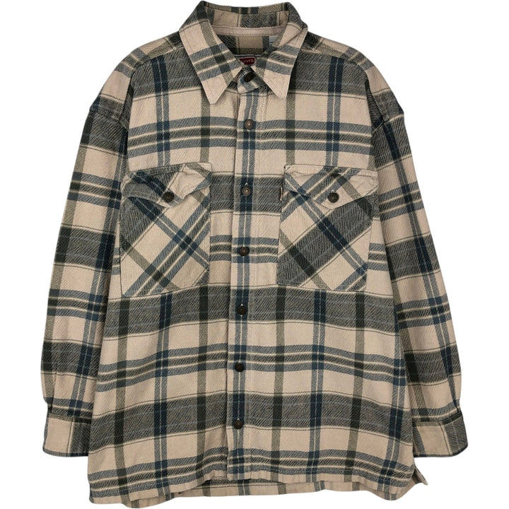 Levi's Check Pattern Long-Sleeve Flannel Check Shirt, Women's Size L (approx.) cotton Beige type Vintage Second Hand