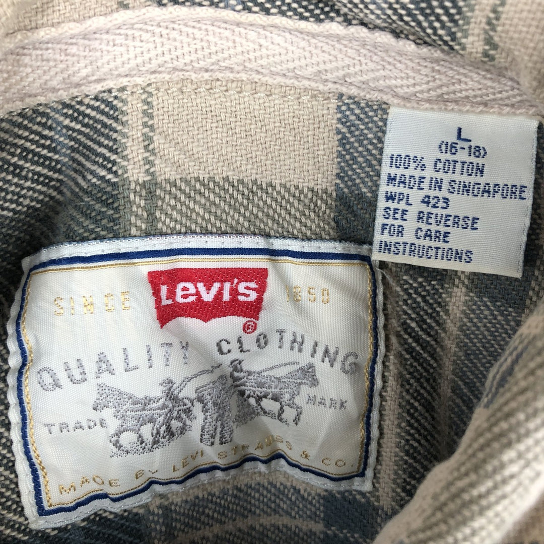 Levi's Check Pattern Long-Sleeve Flannel Check Shirt, Women's Size L (approx.) cotton Beige type Vintage Second Hand