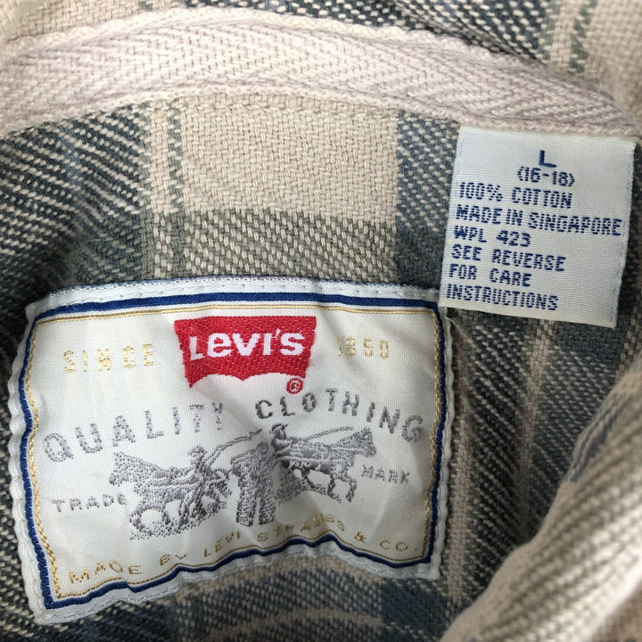 Levi's Check Pattern Long-Sleeve Flannel Check Shirt, Women's Size L (approx.) cotton Beige type Vintage Second Hand