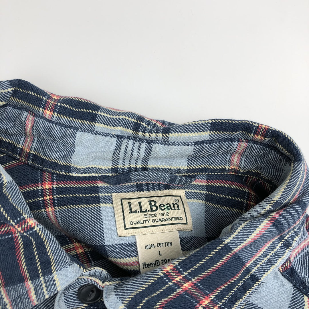 90s~00'S LLBean Long Sleeve Flannel Check Shirt, Men's Size L cotton blue type Vintage Second Hand