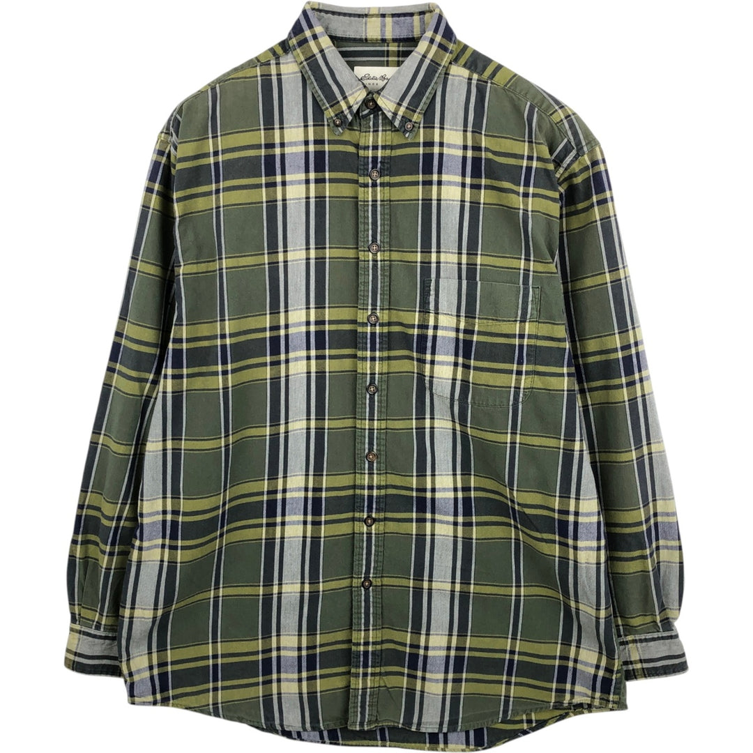 Eddie Bauer Long Sleeve Button Down Flannel Check Shirt, Men's Size L cotton Green type dark green Vintage Second Hand