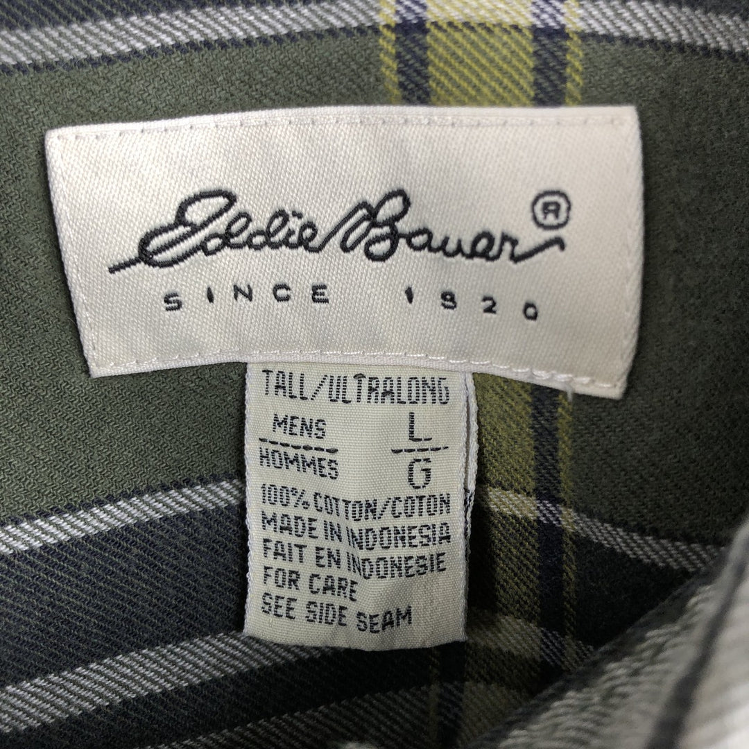 Eddie Bauer Long Sleeve Button Down Flannel Check Shirt, Men's Size L cotton Green type dark green Vintage Second Hand