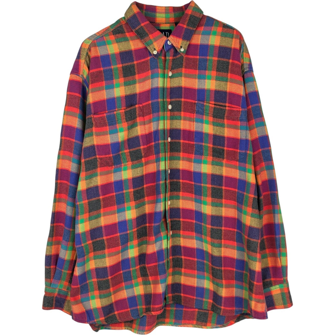 90'S GAP (Old GAP) Long-Sleeve Button-Down Flannel Check Shirt, Men's Size XL (Equivalent), Vintage cotton red type Vintage Second Hand
