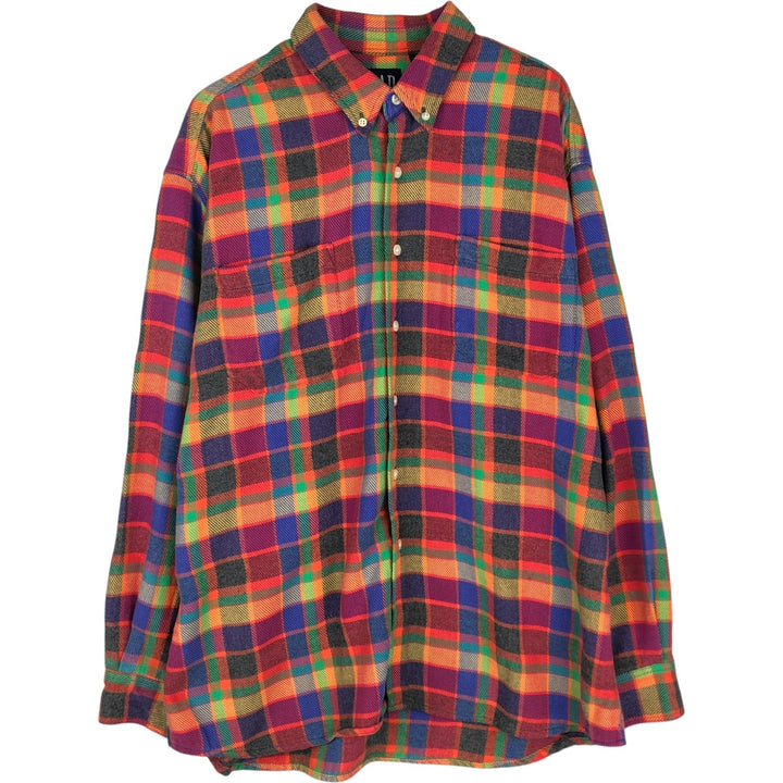 90'S GAP (Old GAP) Long-Sleeve Button-Down Flannel Check Shirt, Men's Size XL (Equivalent), Vintage cotton red type Vintage Second Hand
