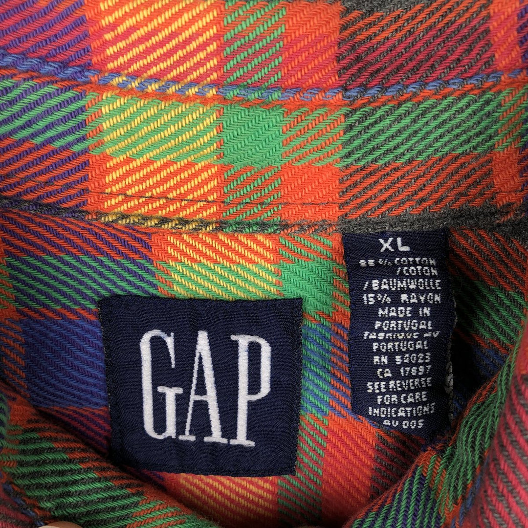 90'S GAP (Old GAP) Long-Sleeve Button-Down Flannel Check Shirt, Men's Size XL (Equivalent), Vintage cotton red type Vintage Second Hand