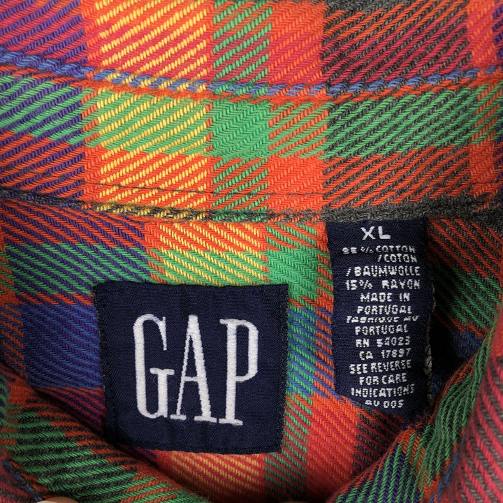 90'S GAP (Old GAP) Long-Sleeve Button-Down Flannel Check Shirt, Men's Size XL (Equivalent), Vintage cotton red type Vintage Second Hand