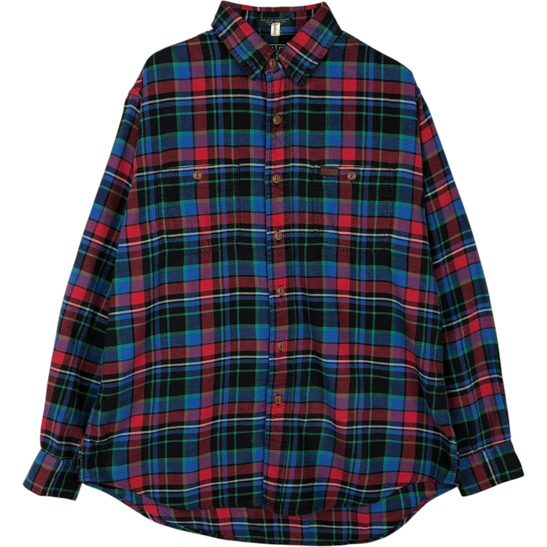Ralph Lauren POLO by Ralph Lauren Check Pattern Long-Sleeve Light Flannel Shirt, Women's Size XL (approx.) cotton blue type Vintage Second Hand