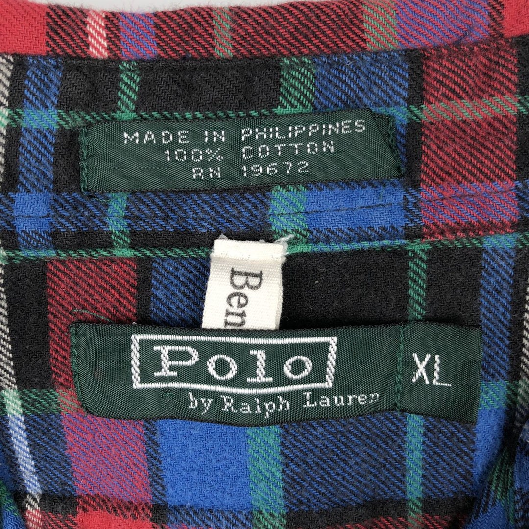 Ralph Lauren POLO by Ralph Lauren Check Pattern Long-Sleeve Light Flannel Shirt, Women's Size XL (approx.) cotton blue type Vintage Second Hand