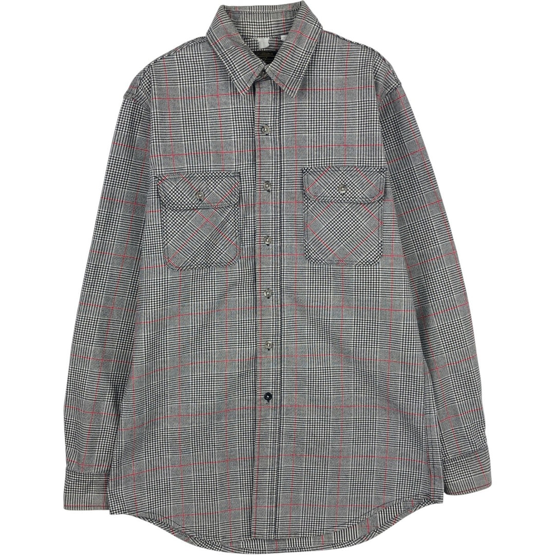 1970'S Eddie Bauer Black Tag Long-Sleeve Flannel Check Shirt, Made in USA, Men's Size M (Equivalent), Vintage cotton gray type Vintage Second Hand