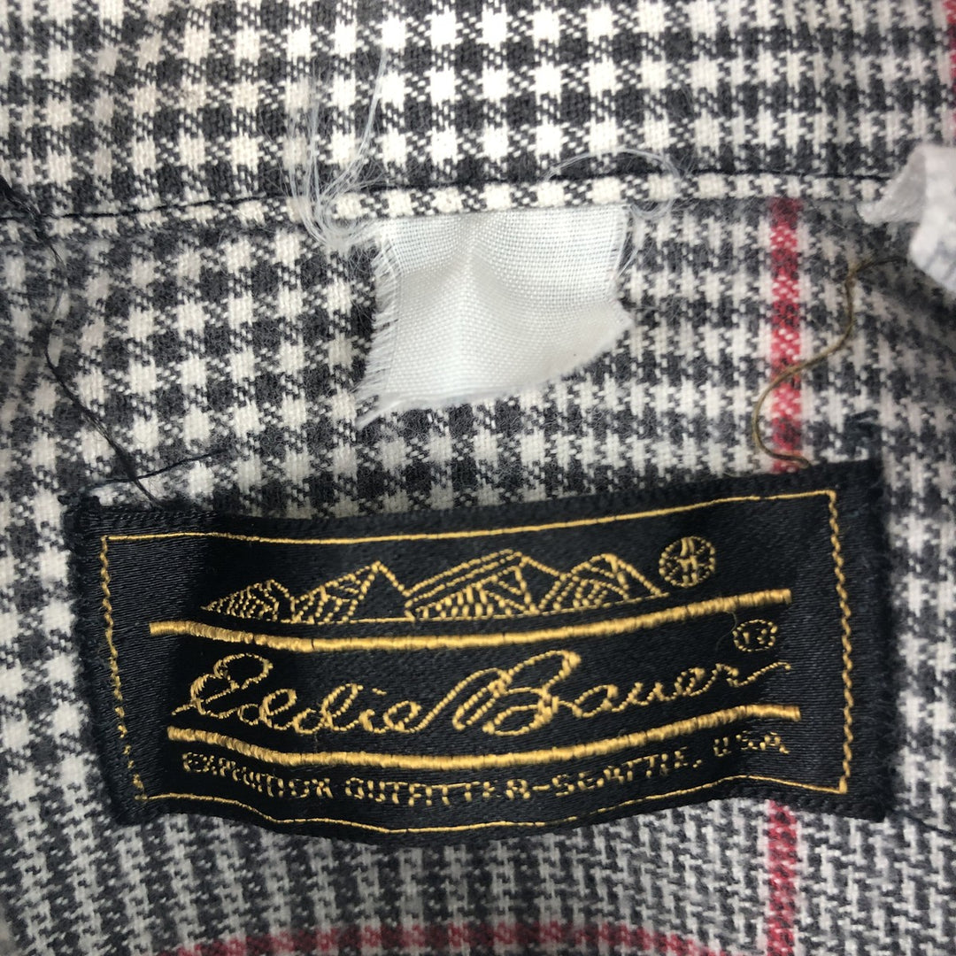 1970'S Eddie Bauer Black Tag Long-Sleeve Flannel Check Shirt, Made in USA, Men's Size M (Equivalent), Vintage cotton gray type Vintage Second Hand