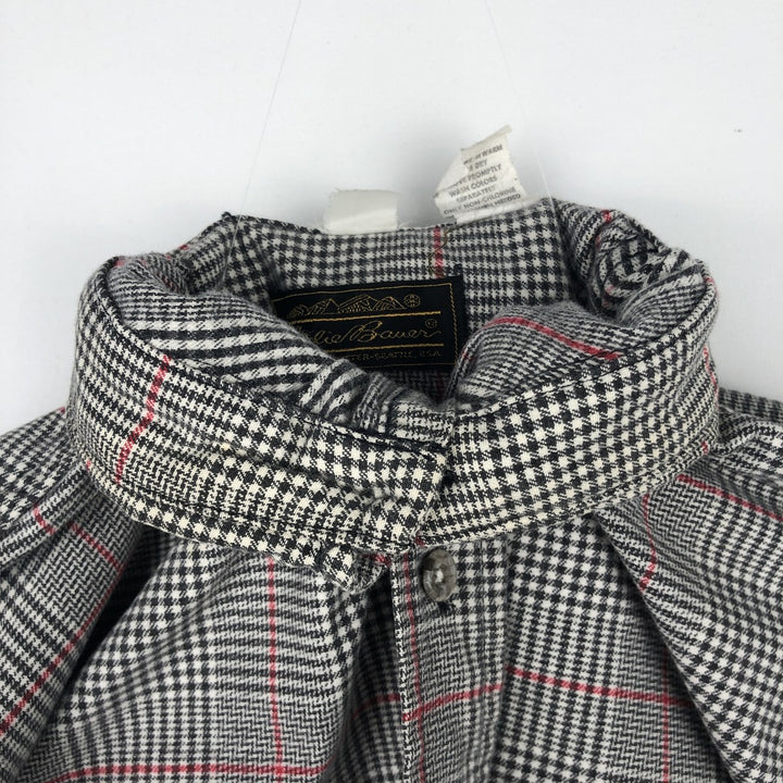 1970'S Eddie Bauer Black Tag Long-Sleeve Flannel Check Shirt, Made in USA, Men's Size M (Equivalent), Vintage cotton gray type Vintage Second Hand