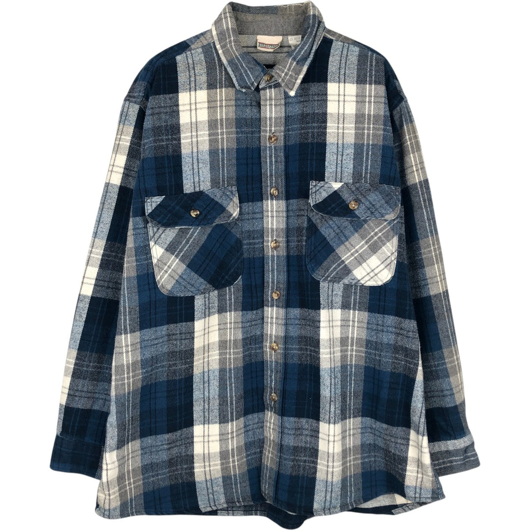 90'S FIELD and STREAM Long-Sleeve Heavy Flannel Check Shirt, Men's Size XL (approx.) cotton navy blue type Vintage Second Hand
