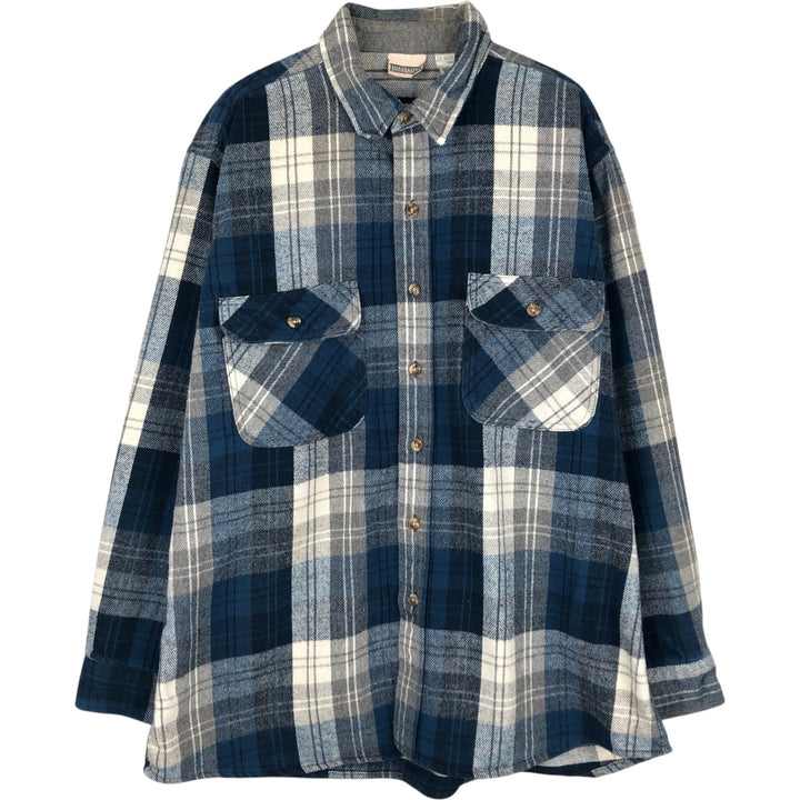 90'S FIELD and STREAM Long-Sleeve Heavy Flannel Check Shirt, Men's Size XL (approx.) cotton navy blue type Vintage Second Hand