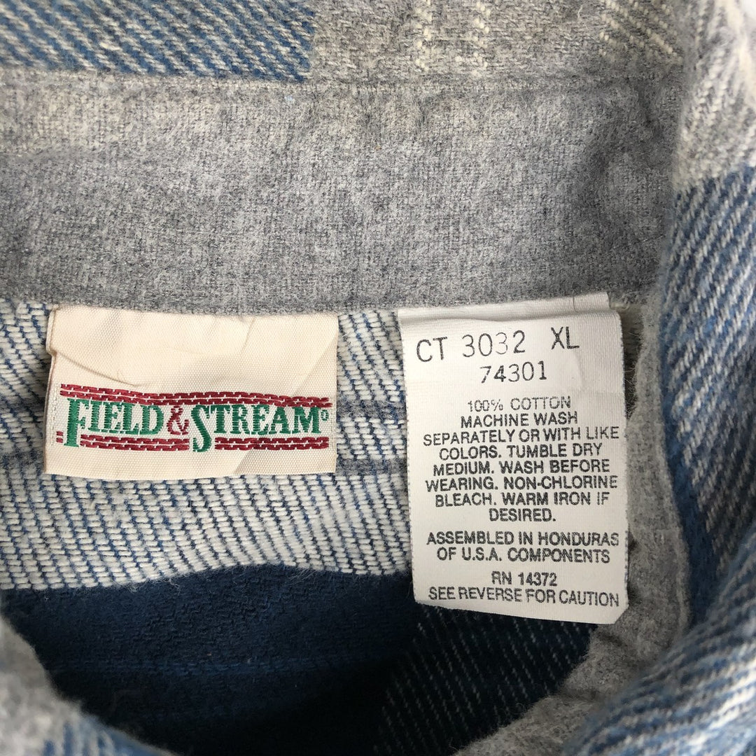 90'S FIELD and STREAM Long-Sleeve Heavy Flannel Check Shirt, Men's Size XL (approx.) cotton navy blue type Vintage Second Hand