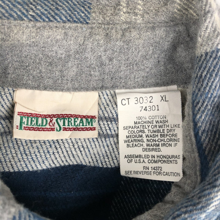 90'S FIELD and STREAM Long-Sleeve Heavy Flannel Check Shirt, Men's Size XL (approx.) cotton navy blue type Vintage Second Hand