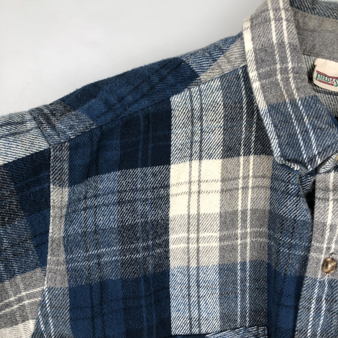 90'S FIELD and STREAM Long-Sleeve Heavy Flannel Check Shirt, Men's Size XL (approx.) cotton navy blue type Vintage Second Hand
