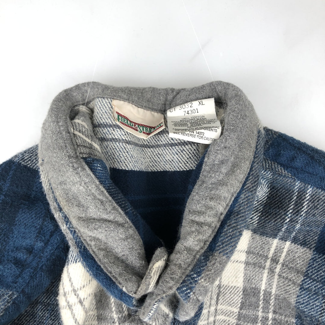90'S FIELD and STREAM Long-Sleeve Heavy Flannel Check Shirt, Men's Size XL (approx.) cotton navy blue type Vintage Second Hand