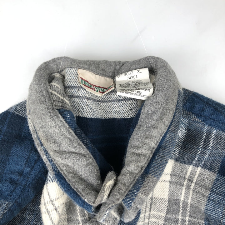90'S FIELD and STREAM Long-Sleeve Heavy Flannel Check Shirt, Men's Size XL (approx.) cotton navy blue type Vintage Second Hand