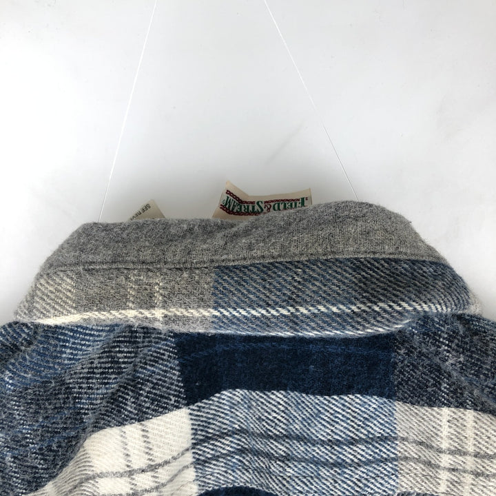 90'S FIELD and STREAM Long-Sleeve Heavy Flannel Check Shirt, Men's Size XL (approx.) cotton navy blue type Vintage Second Hand