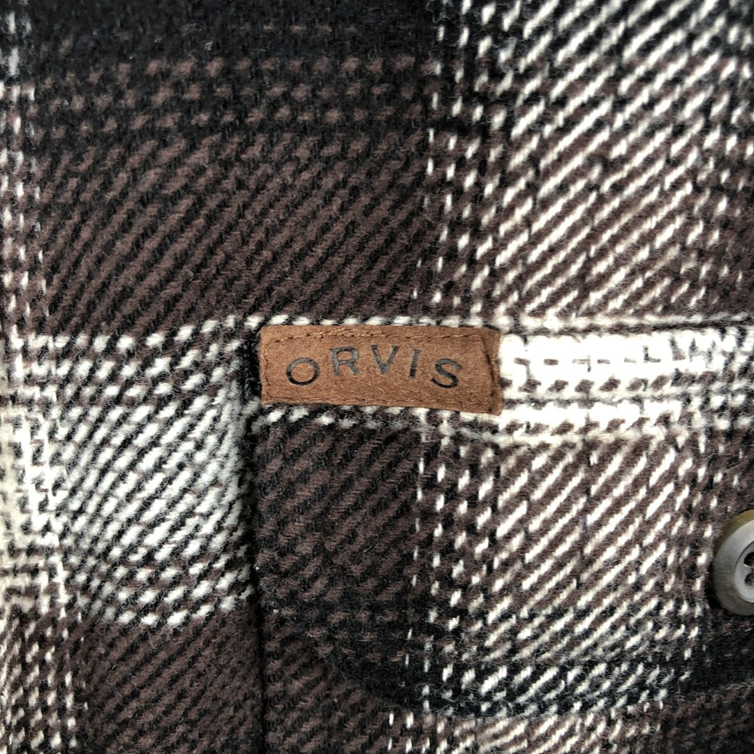ORVIS Long Sleeve Heavy Flannel Check Shirt, Men's Size L cotton brown type Vintage Second Hand