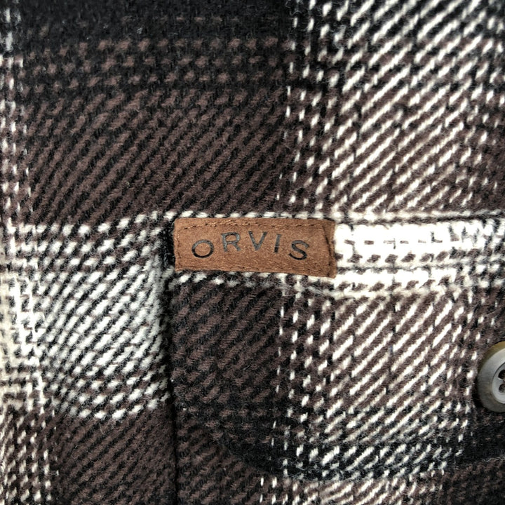ORVIS Long Sleeve Heavy Flannel Check Shirt, Men's Size L cotton brown type Vintage Second Hand