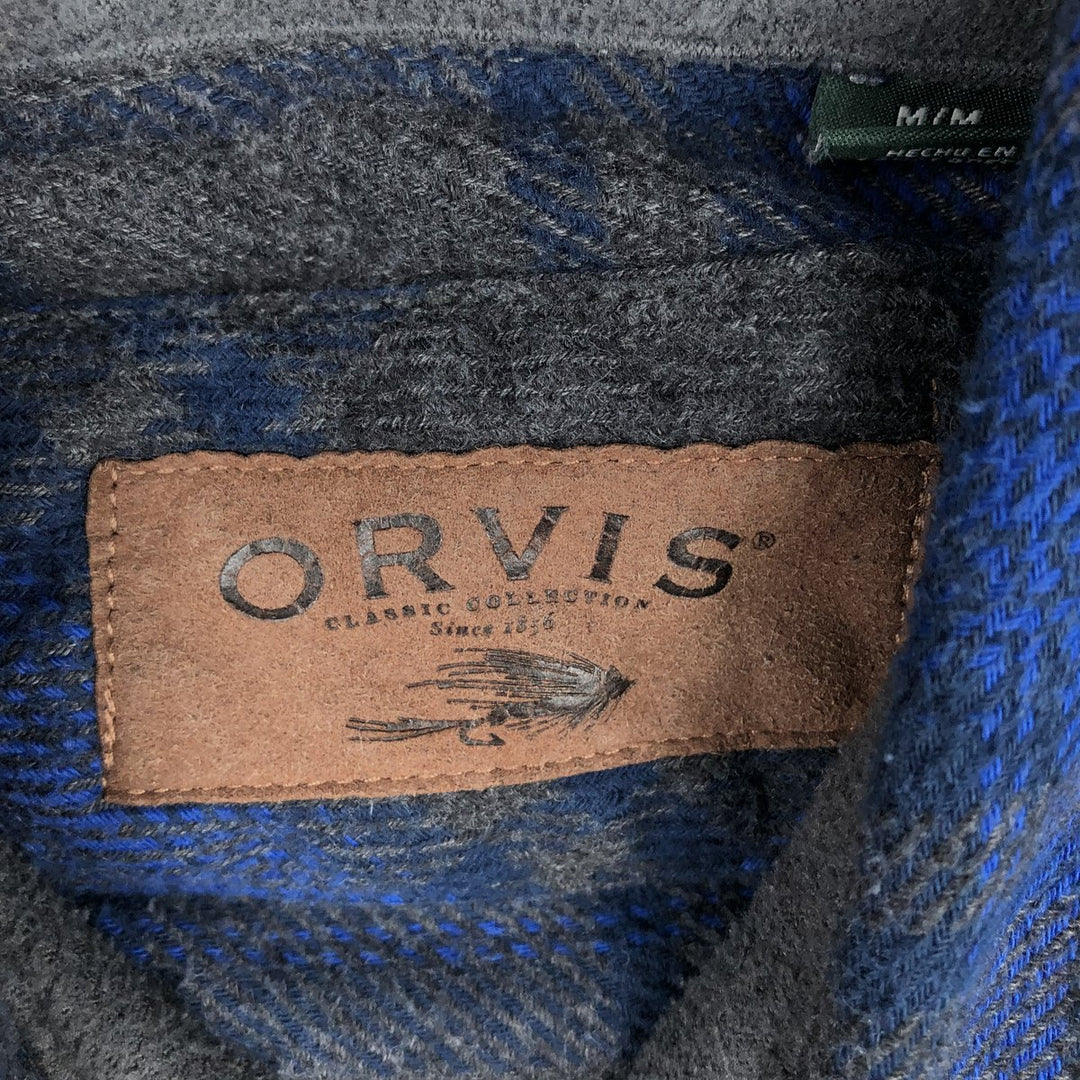 ORVIS Long Sleeve Heavy Flannel Check Shirt, Men's Size M cotton blue type Vintage Second Hand