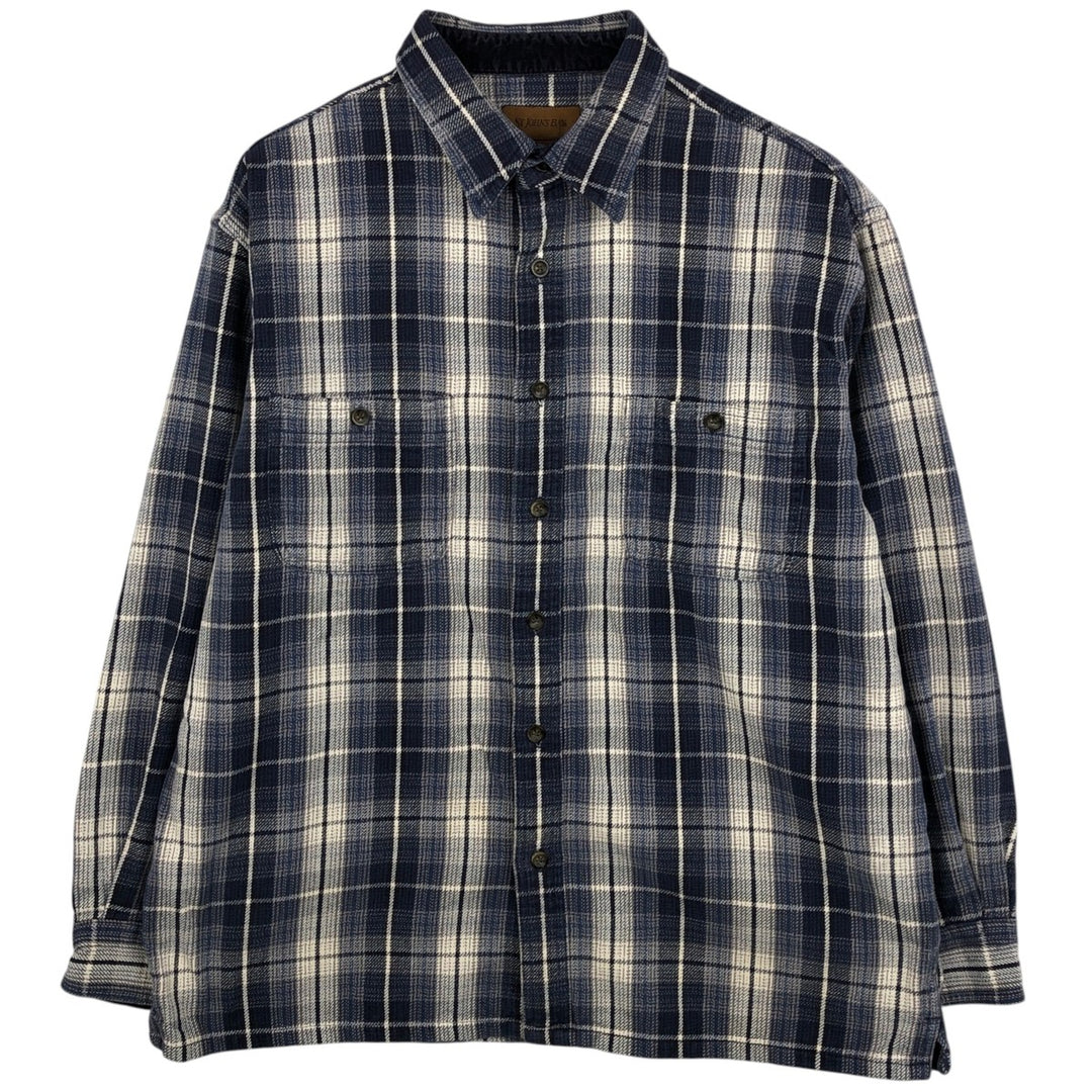 St. John's Bay Long-Sleeve Flannel Check Shirt, Boxy Shirt, Men's Size L (approx.) cotton navy blue type Vintage Second Hand