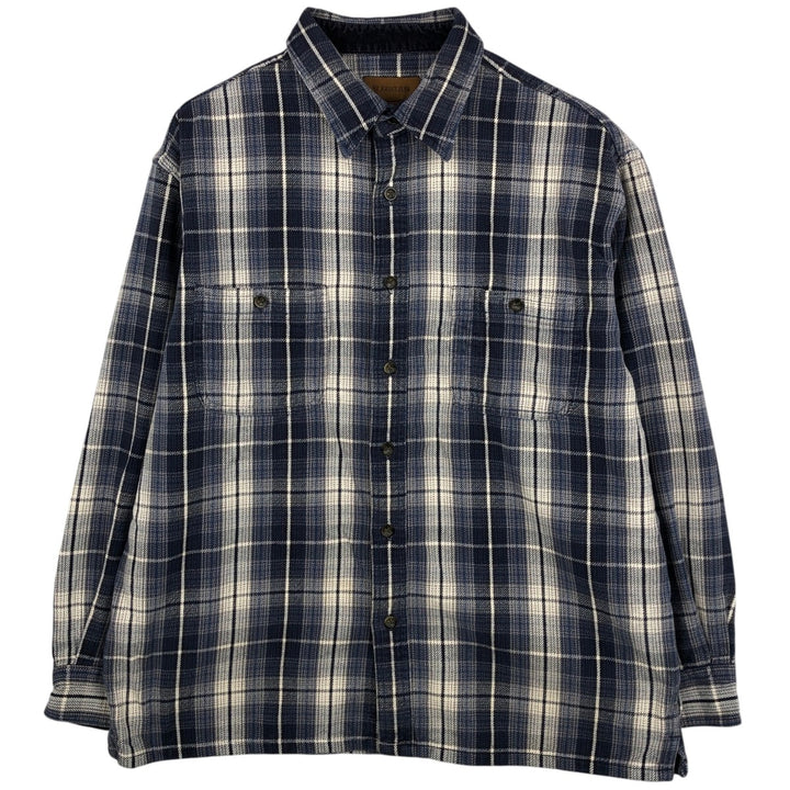 St. John's Bay Long-Sleeve Flannel Check Shirt, Boxy Shirt, Men's Size L (approx.) cotton navy blue type Vintage Second Hand