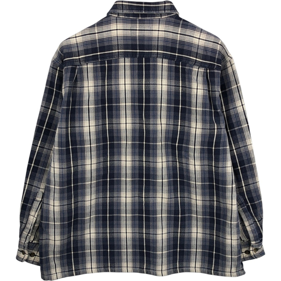 St. John's Bay Long-Sleeve Flannel Check Shirt, Boxy Shirt, Men's Size L (approx.) cotton navy blue type Vintage Second Hand