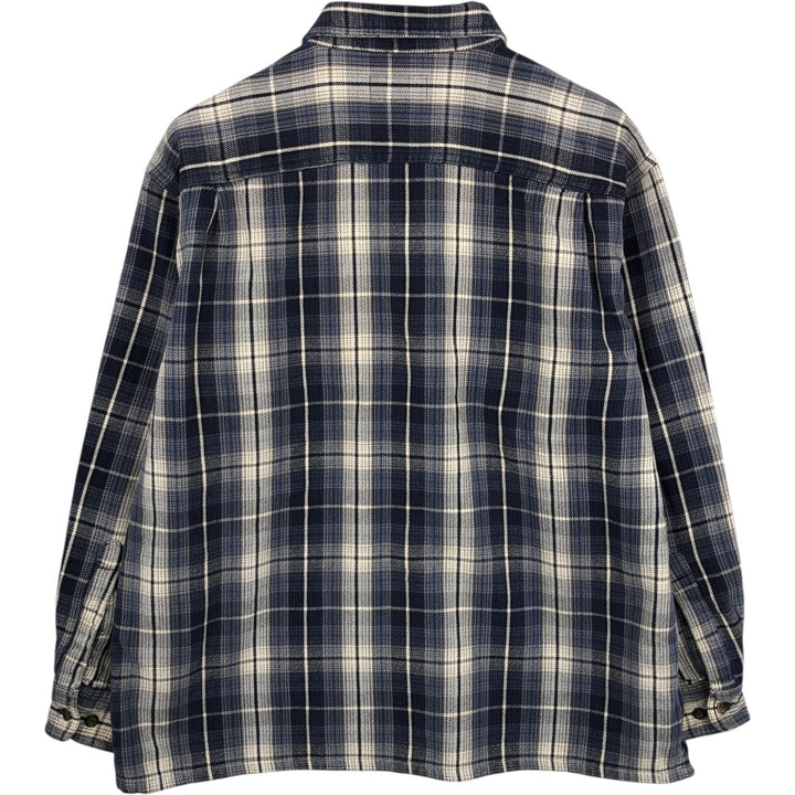St. John's Bay Long-Sleeve Flannel Check Shirt, Boxy Shirt, Men's Size L (approx.) cotton navy blue type Vintage Second Hand