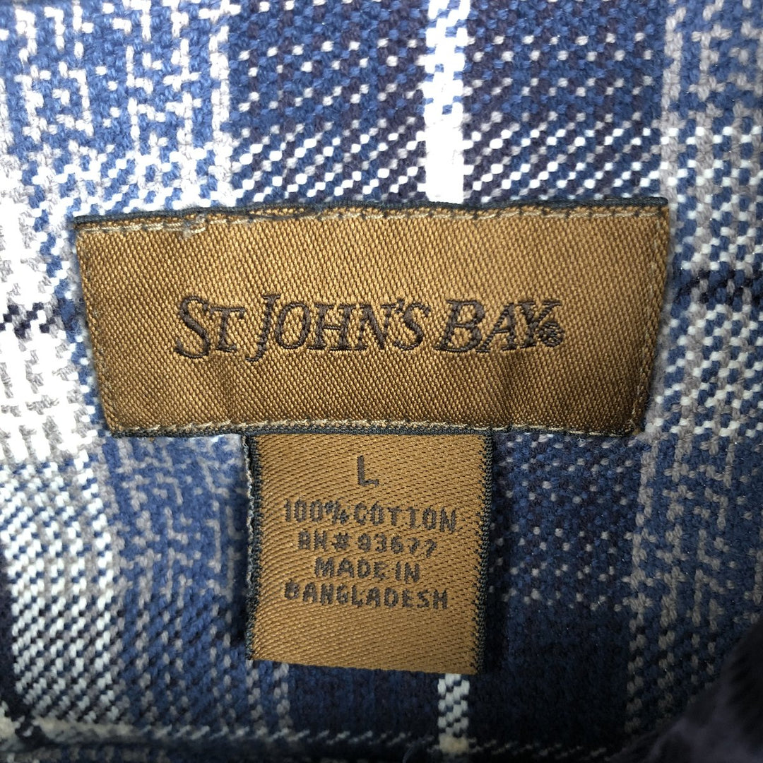 St. John's Bay Long-Sleeve Flannel Check Shirt, Boxy Shirt, Men's Size L (approx.) cotton navy blue type Vintage Second Hand
