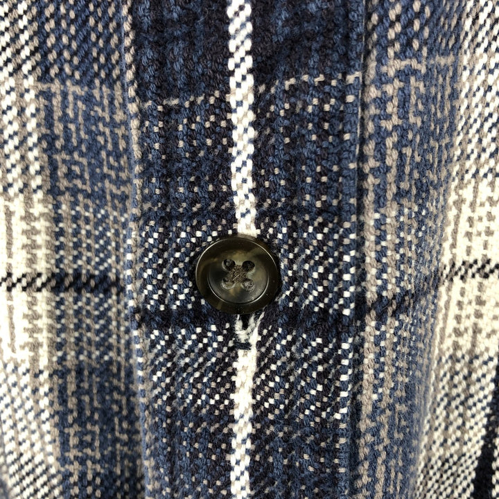 St. John's Bay Long-Sleeve Flannel Check Shirt, Boxy Shirt, Men's Size L (approx.) cotton navy blue type Vintage Second Hand