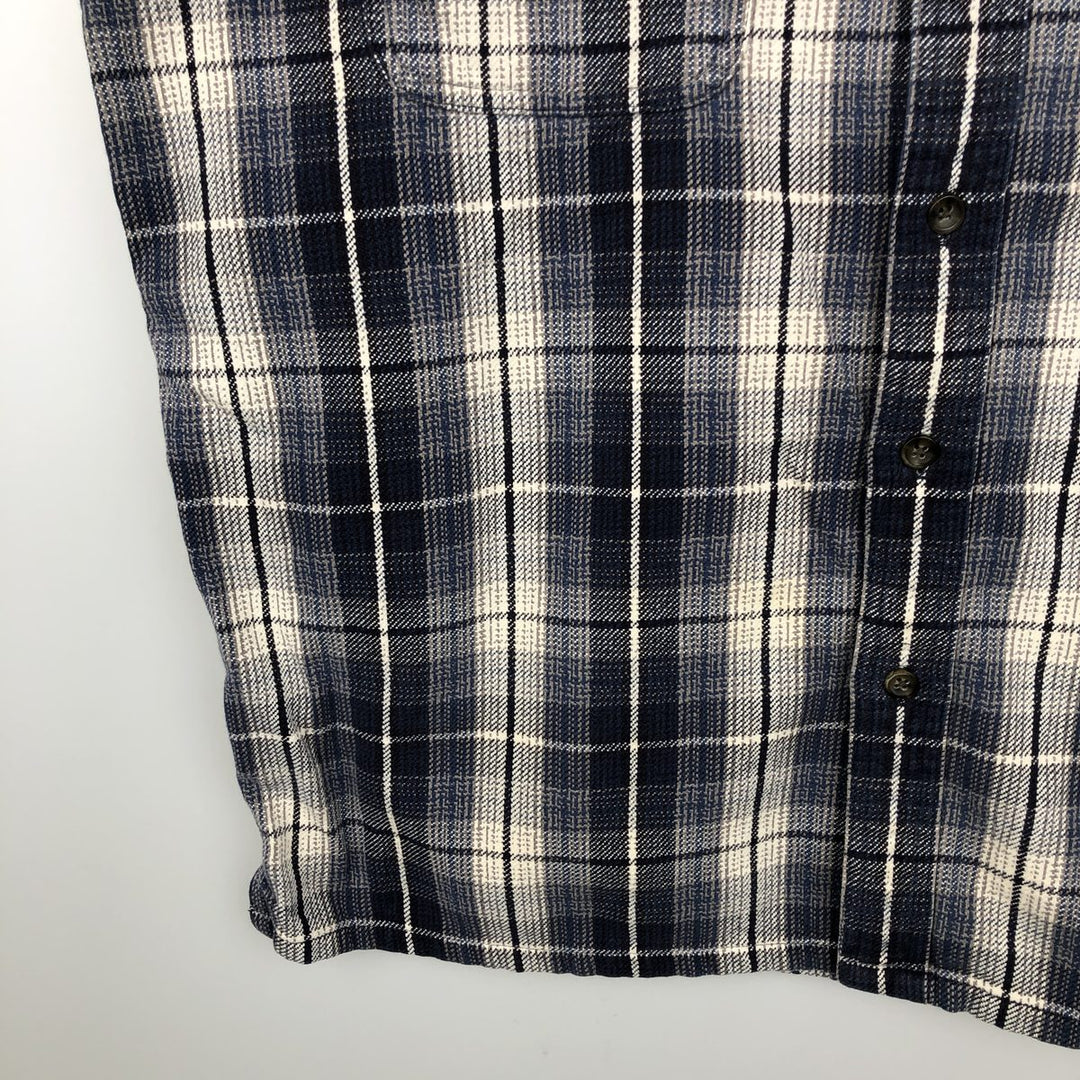 St. John's Bay Long-Sleeve Flannel Check Shirt, Boxy Shirt, Men's Size L (approx.) cotton navy blue type Vintage Second Hand
