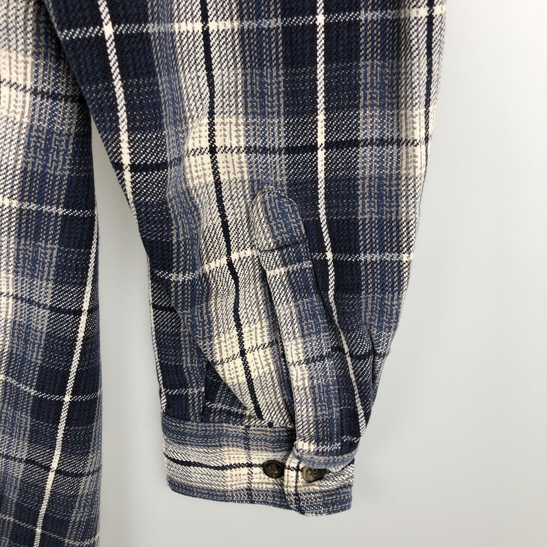 St. John's Bay Long-Sleeve Flannel Check Shirt, Boxy Shirt, Men's Size L (approx.) cotton navy blue type Vintage Second Hand