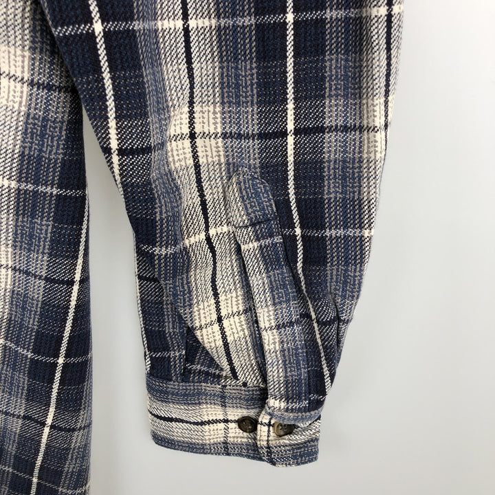 St. John's Bay Long-Sleeve Flannel Check Shirt, Boxy Shirt, Men's Size L (approx.) cotton navy blue type Vintage Second Hand