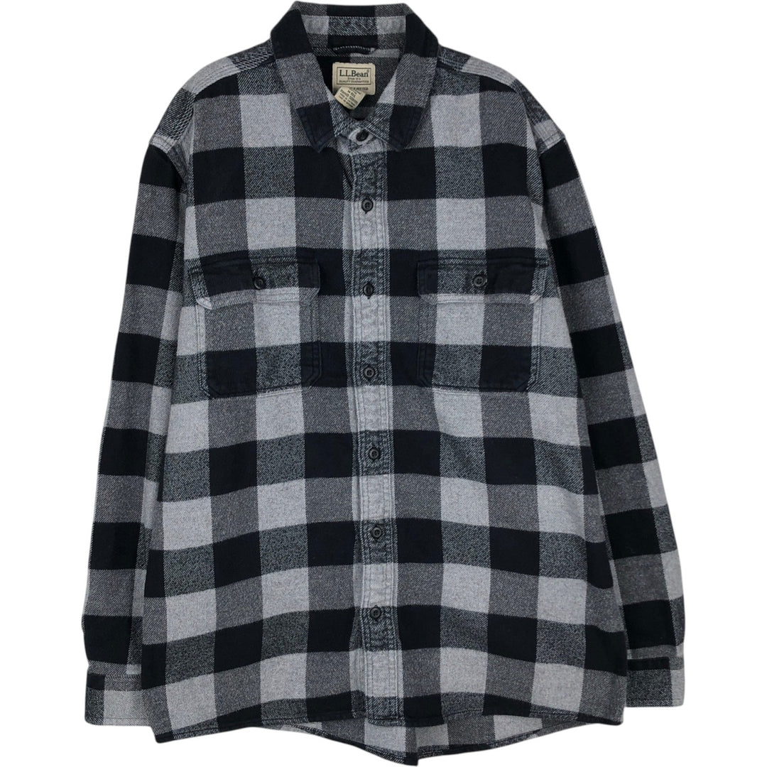 90s-00'S LLBean Buffalo Check Long-Sleeve Flannel Check Shirt, Men's Size M (approx.), Vintage Organic cotton gray type Vintage Second Hand