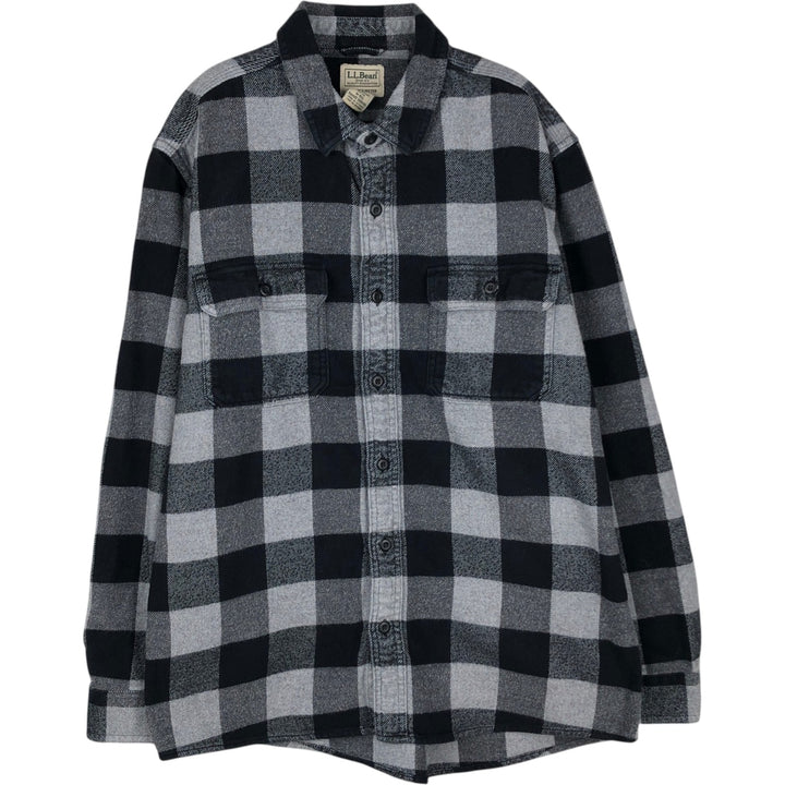 90s-00'S LLBean Buffalo Check Long-Sleeve Flannel Check Shirt, Men's Size M (approx.), Vintage Organic cotton gray type Vintage Second Hand