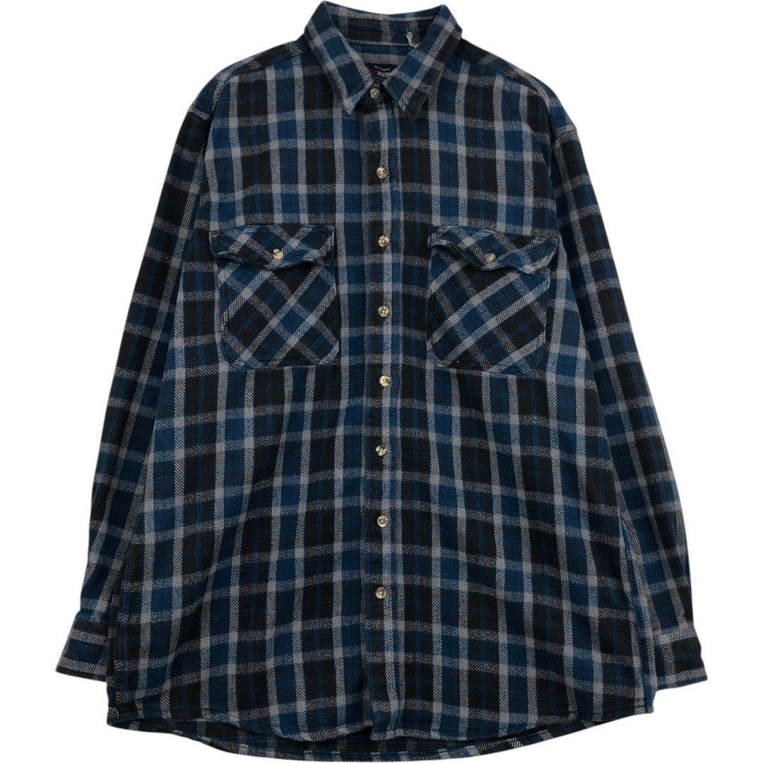 Five Brother Long-Sleeve Heavy Flannel Check Shirt, Men's Size XL (approx.) cotton blue type Vintage Second Hand