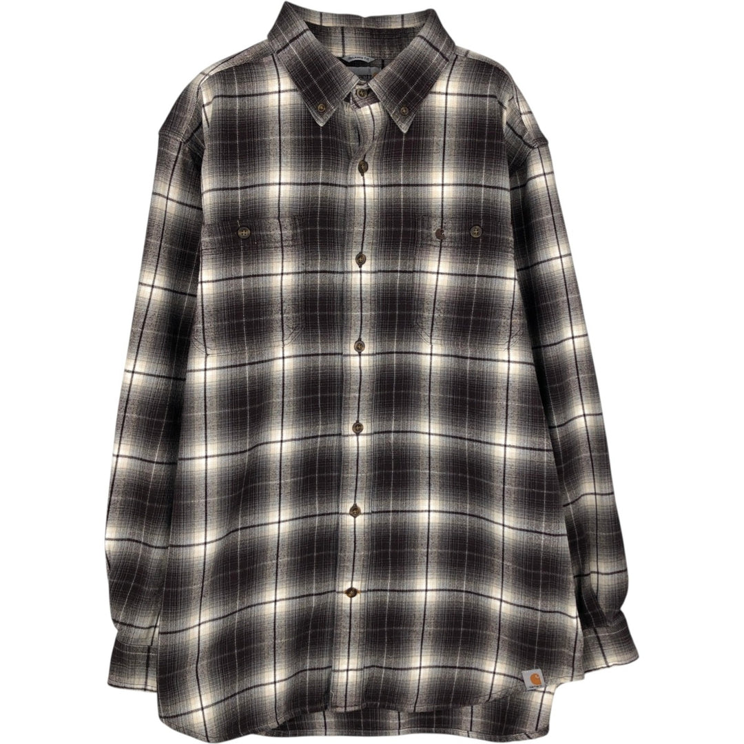 Carhartt Relaxed Fit Ombre Check Long Sleeve Button-Down Flannel Check Shirt, Men's Size L (approx.) cotton brown type Vintage Second Hand