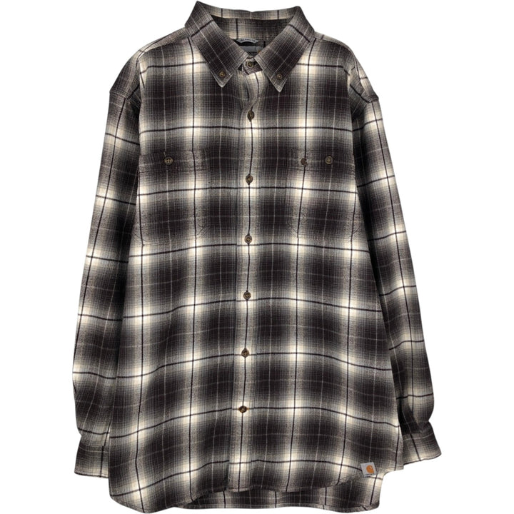 Carhartt Relaxed Fit Ombre Check Long Sleeve Button-Down Flannel Check Shirt, Men's Size L (approx.) cotton brown type Vintage Second Hand