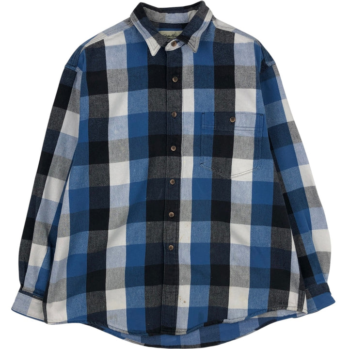 1990'S Eddie Bauer Long-Sleeve Flannel Check Shirt, Men's Size XL (Equivalent), Vintage cotton blue type Vintage Second Hand