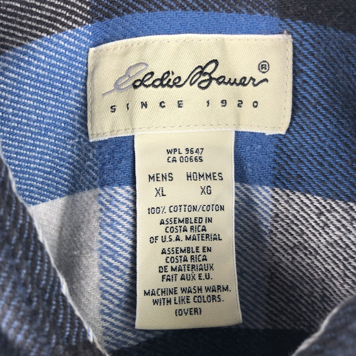 1990'S Eddie Bauer Long-Sleeve Flannel Check Shirt, Men's Size XL (Equivalent), Vintage cotton blue type Vintage Second Hand