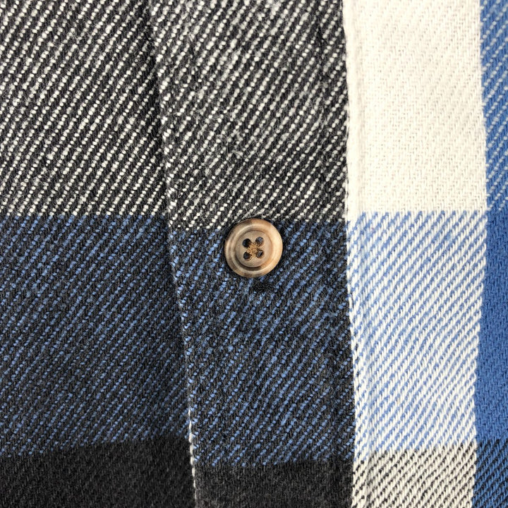 1990'S Eddie Bauer Long-Sleeve Flannel Check Shirt, Men's Size XL (Equivalent), Vintage cotton blue type Vintage Second Hand