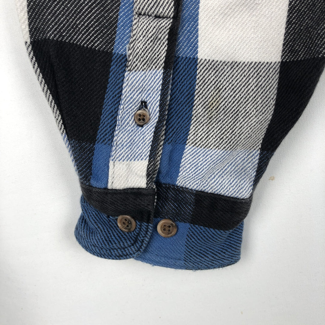 1990'S Eddie Bauer Long-Sleeve Flannel Check Shirt, Men's Size XL (Equivalent), Vintage cotton blue type Vintage Second Hand