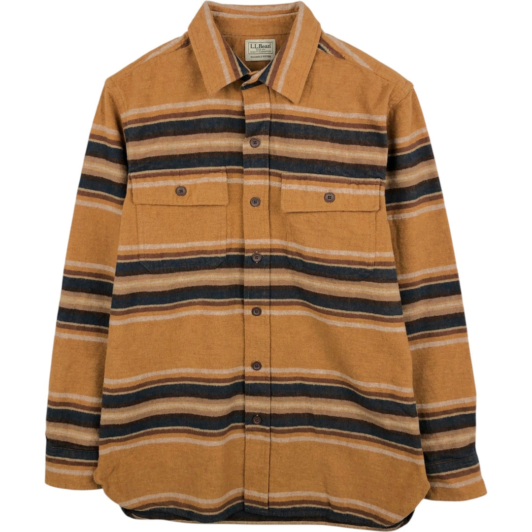 90s-00'S L.L.Bean striped pattern long-sleeved chamois cloth shirt, men's size L (approx.) cotton yellow type Vintage Second Hand