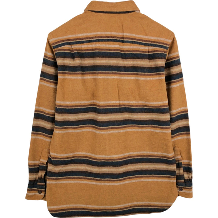 90s-00'S L.L.Bean striped pattern long-sleeved chamois cloth shirt, men's size L (approx.) cotton yellow type Vintage Second Hand