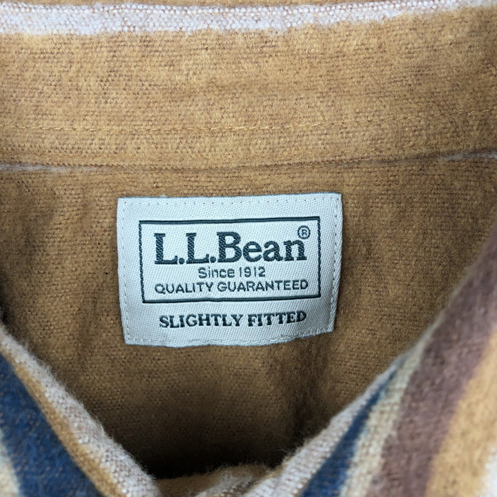 90s-00'S L.L.Bean striped pattern long-sleeved chamois cloth shirt, men's size L (approx.) cotton yellow type Vintage Second Hand