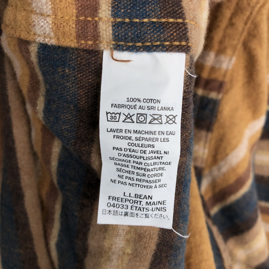 90s-00'S L.L.Bean striped pattern long-sleeved chamois cloth shirt, men's size L (approx.) cotton yellow type Vintage Second Hand