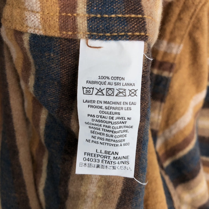 90s-00'S L.L.Bean striped pattern long-sleeved chamois cloth shirt, men's size L (approx.) cotton yellow type Vintage Second Hand