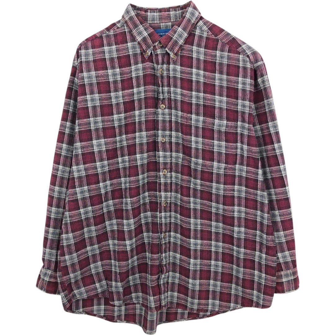 80s-90'S Town Craft Long-Sleeve Button-Down Flannel Check Shirt, Men's Size XL (Equivalent), Vintage cotton Red type red-purple Vintage Second Hand
